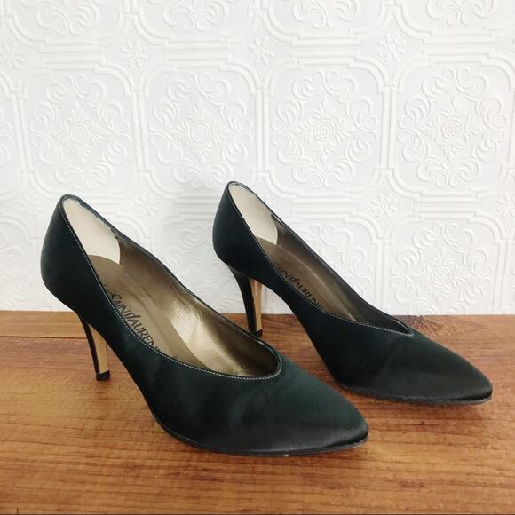 YVES SAINT LAURENT Vintage 90s Satin Stiletto Pumps - Picture 1 of 12